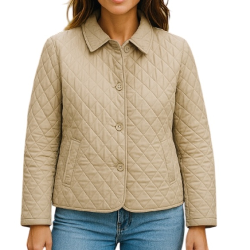 DELLA SPIGA Quilted Barn Jacket Oatmeal Cream Button Front Collar Pockets Size M